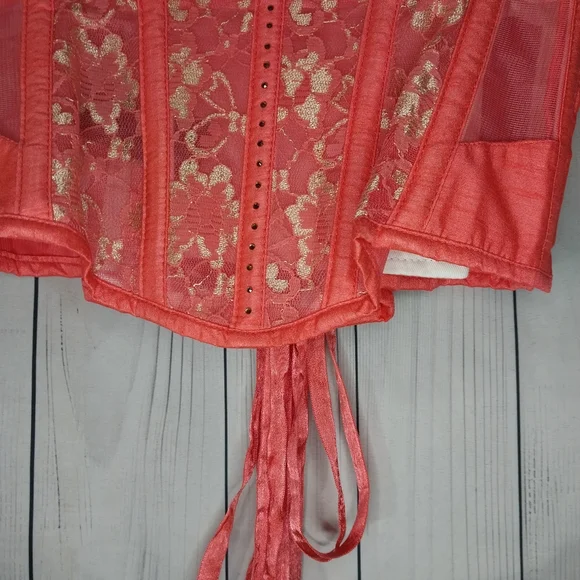 Corset Story Peach Lace-Up With Zip Side Panels Boned Underbust Corset - Picture 4 of 9